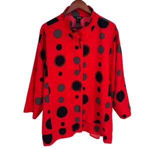 Ali Miles Plus Size 3X Red Black Wearable Art Blouse Shirt Top Christmas Artsy